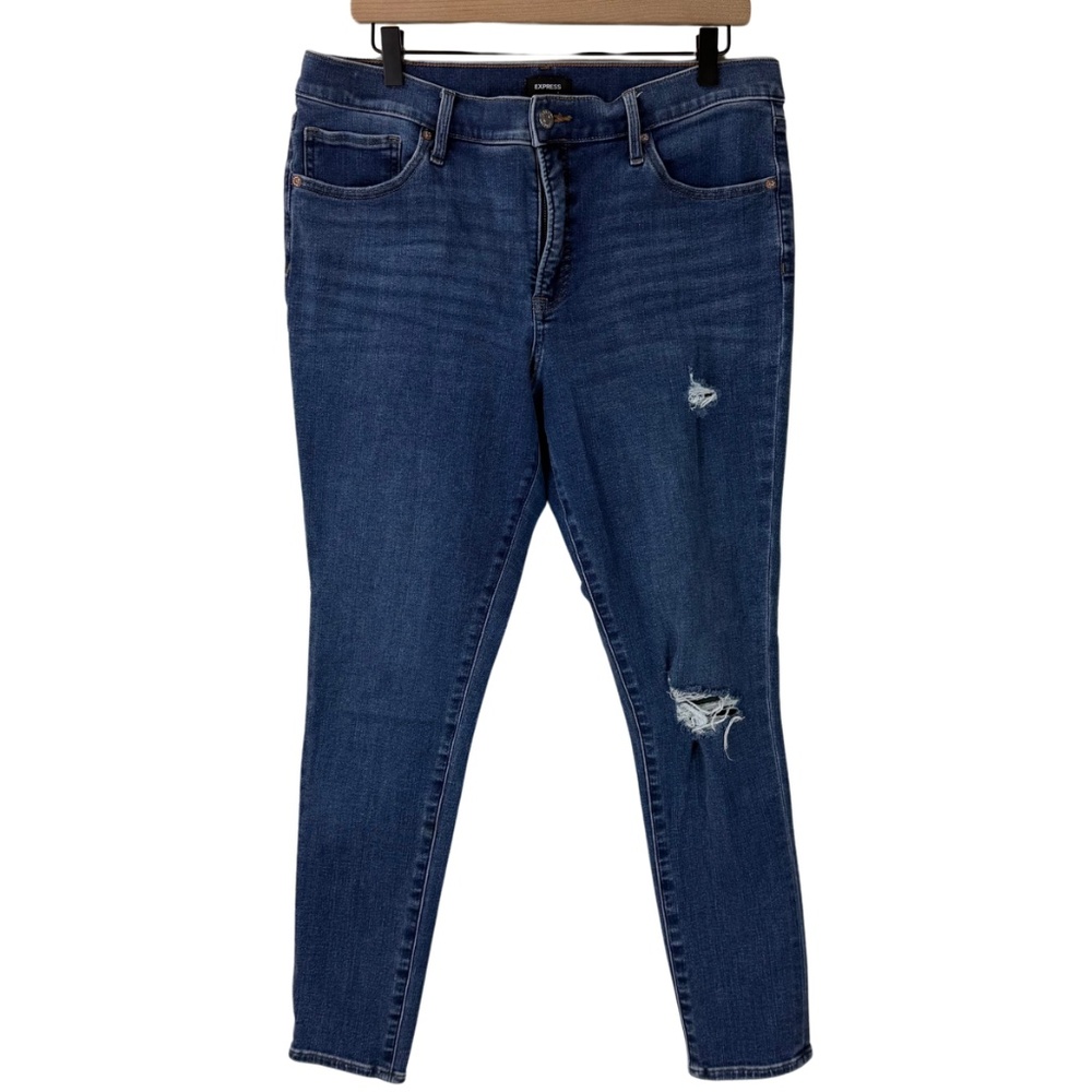 Express Dark Blue Ripped Skinny Jeans